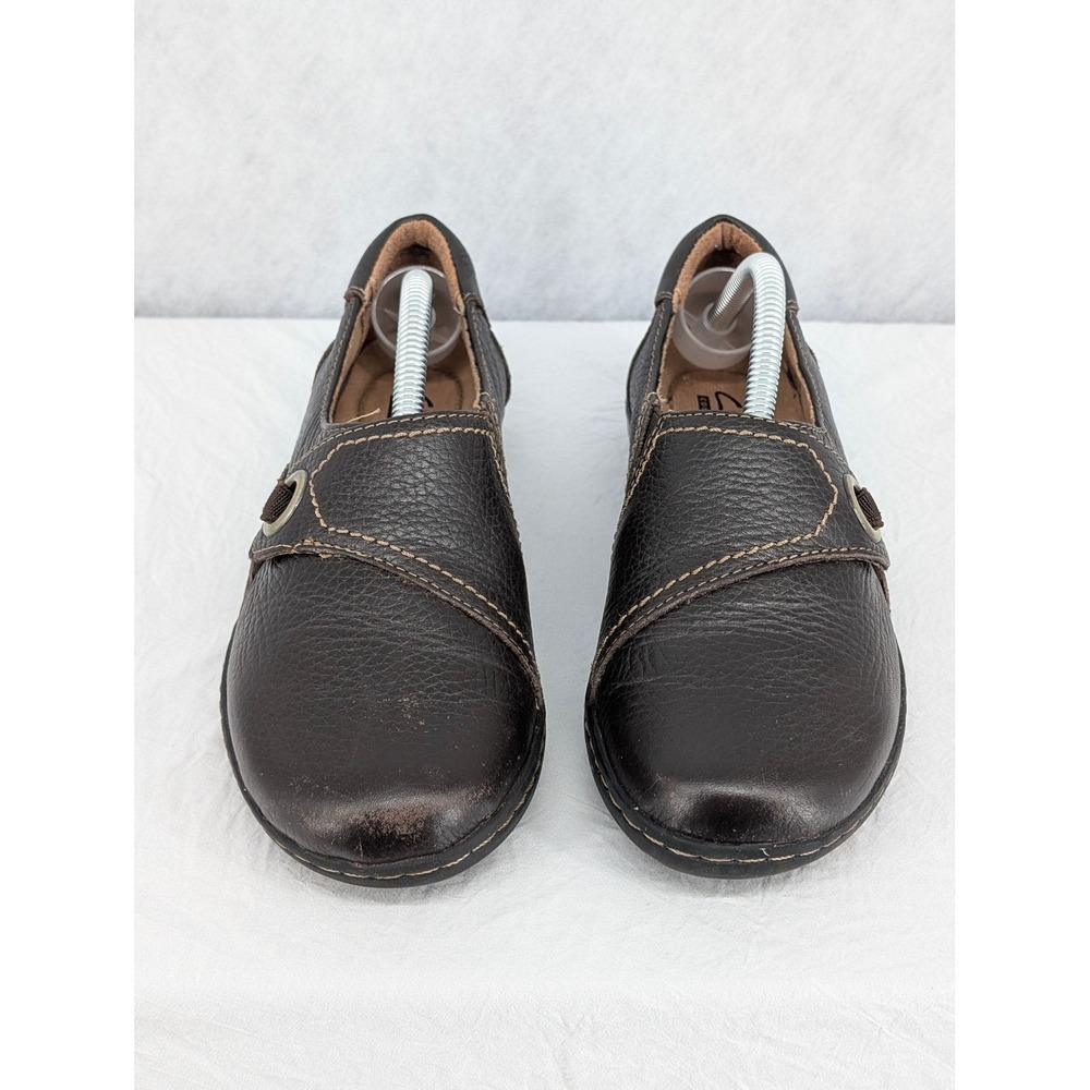 Clarks Womens Brown Leather Slip On Loafers Shoes Side Grommet Sz 6 - Picture 4 of 10